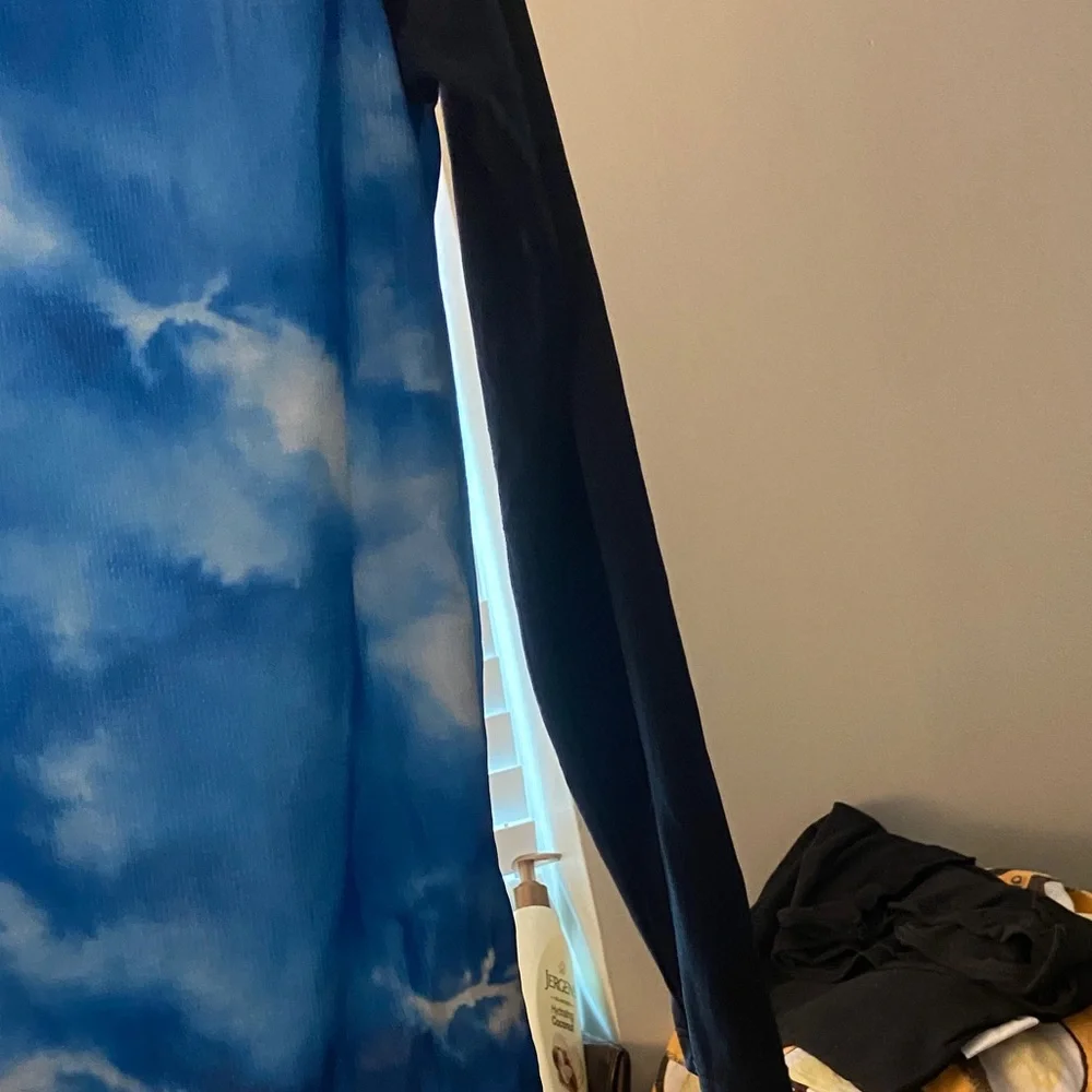 Old Navy Blue and Black Tie-Dye Raglan Swim Shirt